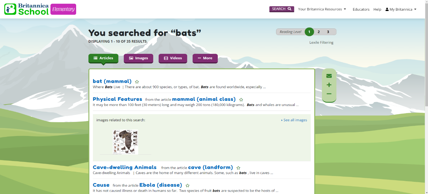 Britannica search results for bats