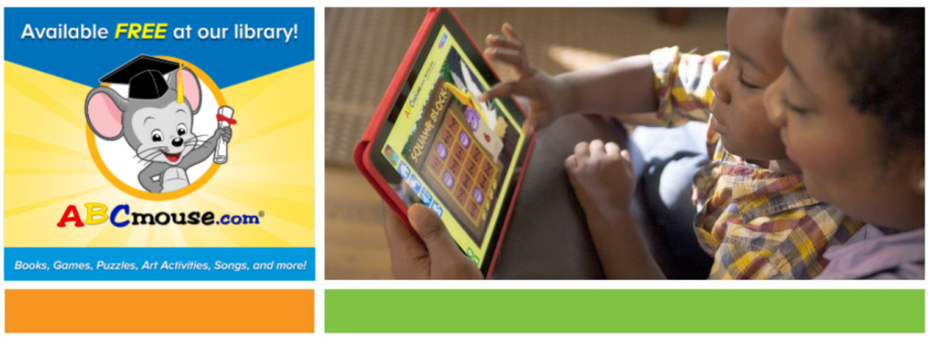 ABC Mouse logo and child accessing ABC Mouse on tablet