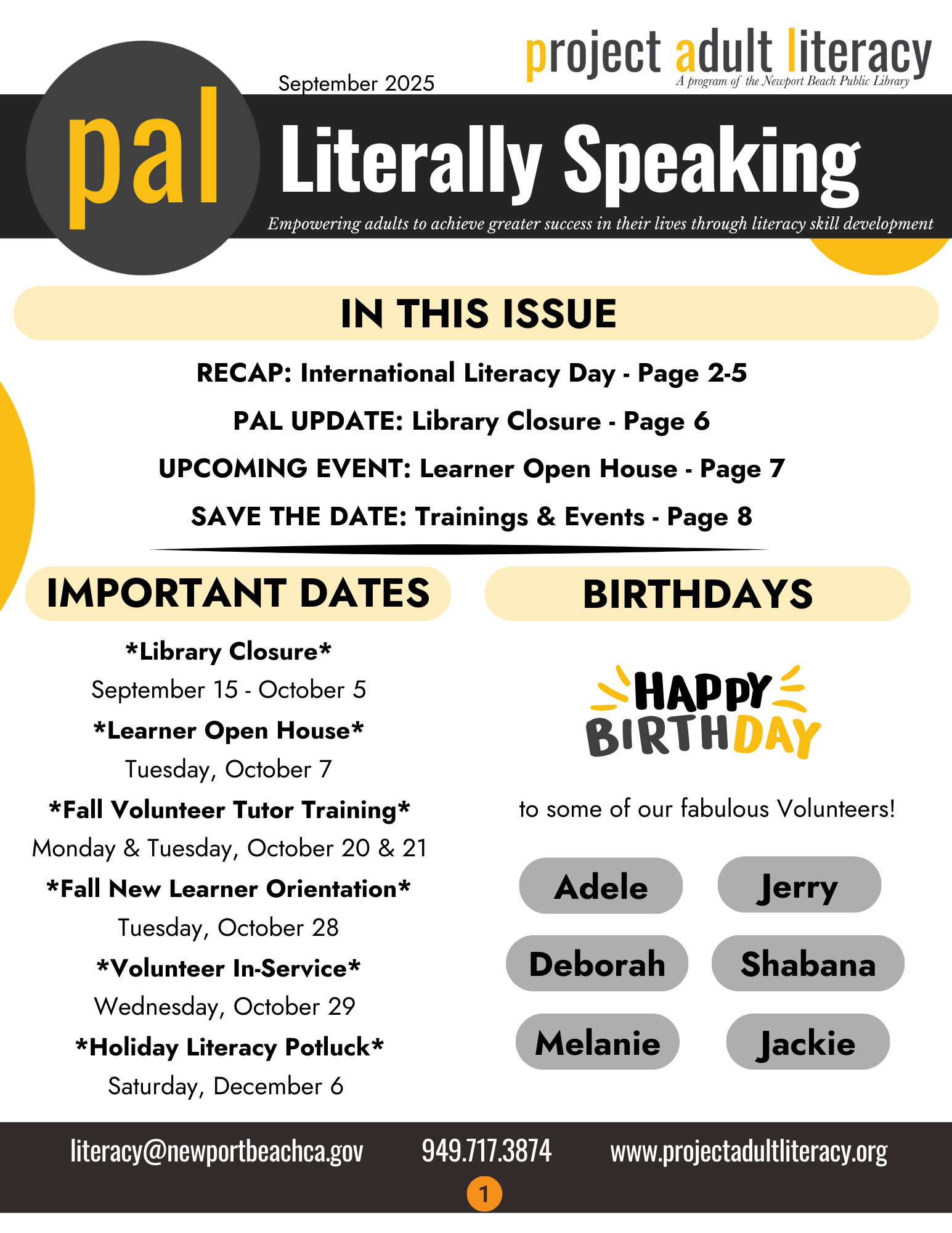 September 2025 Newsletter Page 1