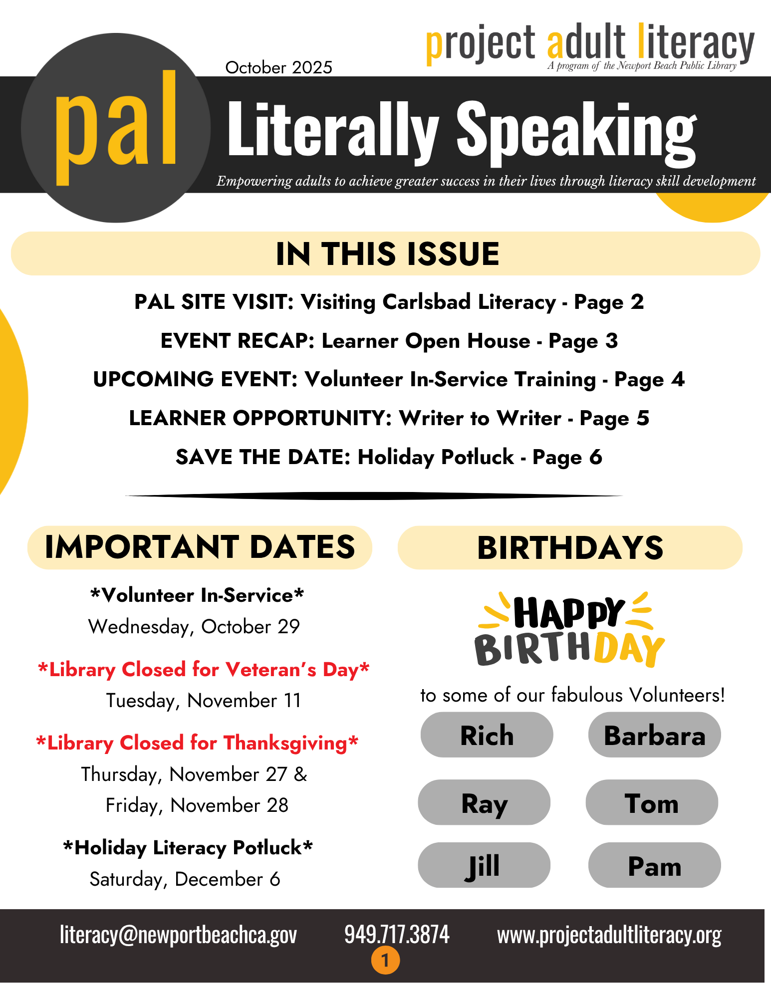 October 2025 Newsletter Page 1